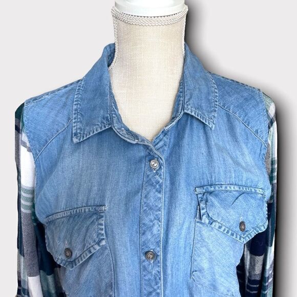 Rails | EUC Women's Jackson Contrast Sleeve Button Down Shirt Size Small - Picture 2 of 10